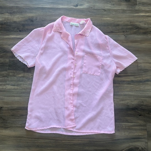 Dain-Tee Pink Embroided Sheer Blouse - Picture 4 of 4